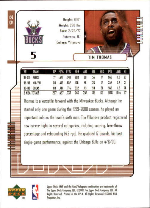 2000/2001 MVP (Upper Deck) Basketball Part 1 Main Set Cards - Picture 163 of 397