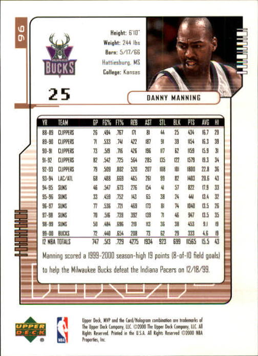 2000/2001 MVP (Upper Deck) Basketball Part 1 Main Set Cards - Picture 171 of 397