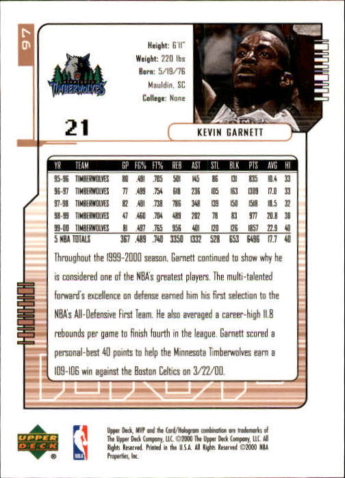 2000/2001 MVP (Upper Deck) Basketball Part 1 Main Set Cards - Picture 173 of 397