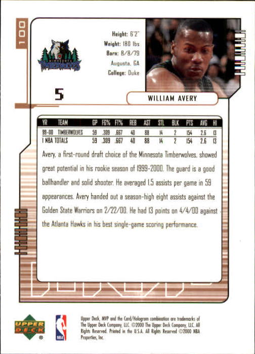 2000/2001 MVP (Upper Deck) Basketball Part 1 Main Set Cards - Picture 179 of 397