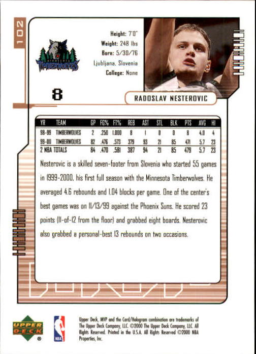 2000/2001 MVP (Upper Deck) Basketball Part 1 Main Set Cards - Picture 183 of 397
