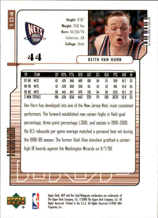 2000/2001 MVP (Upper Deck) Basketball Part 1 Main Set Cards - Picture 187 of 397