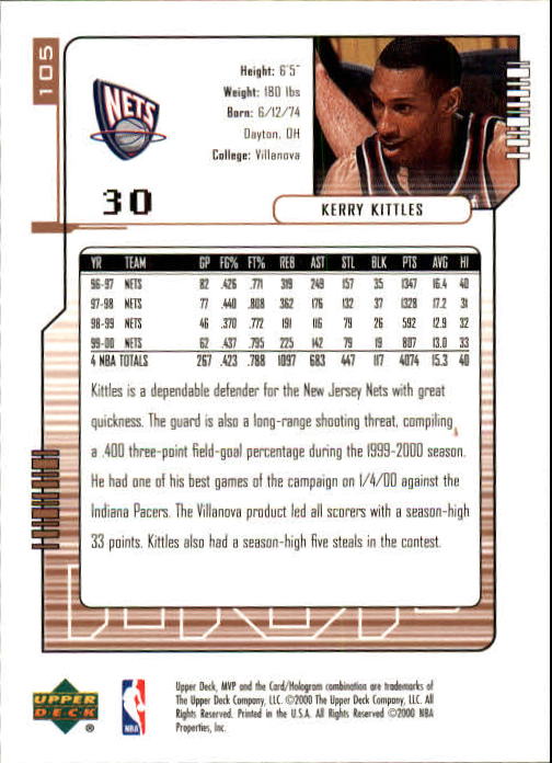 2000/2001 MVP (Upper Deck) Basketball Part 1 Main Set Cards - Picture 189 of 397