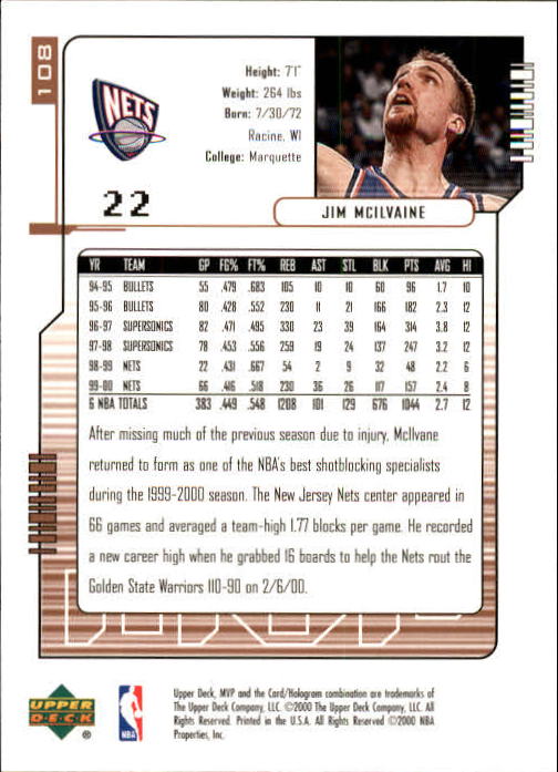 2000/2001 MVP (Upper Deck) Basketball Part 1 Main Set Cards - Picture 195 of 397
