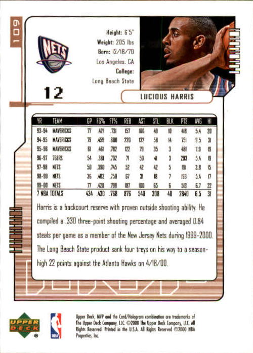 2000/2001 MVP (Upper Deck) Basketball Part 1 Main Set Cards - Picture 197 of 397