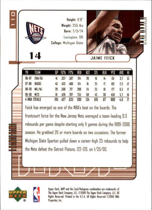 2000/2001 MVP (Upper Deck) Basketball Part 1 Main Set Cards - Picture 199 of 397