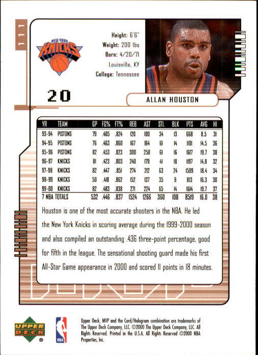 2000/2001 MVP (Upper Deck) Basketball Part 1 Main Set Cards - Picture 201 of 397