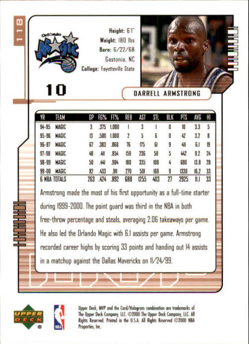 2000/2001 MVP (Upper Deck) Basketball Part 1 Main Set Cards - Picture 215 of 397