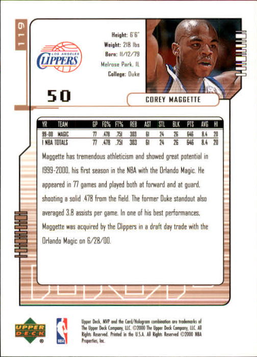 2000/2001 MVP (Upper Deck) Basketball Part 1 Main Set Cards - Picture 217 of 397