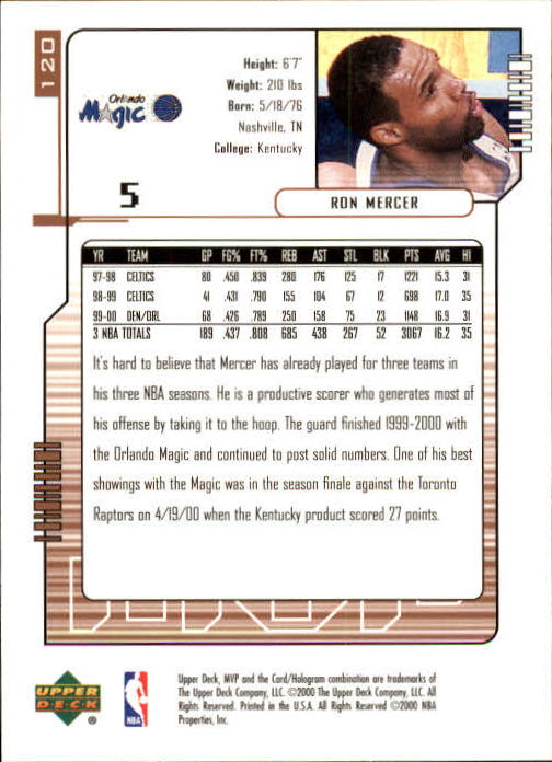 2000/2001 MVP (Upper Deck) Basketball Part 1 Main Set Cards - Picture 219 of 397
