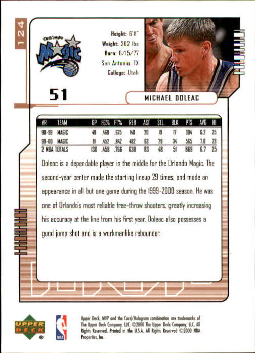 2000/2001 MVP (Upper Deck) Basketball Part 1 Main Set Cards - Picture 225 of 397