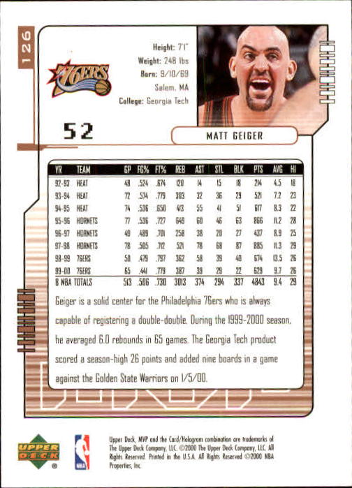 2000/2001 MVP (Upper Deck) Basketball Part 1 Main Set Cards - Picture 229 of 397