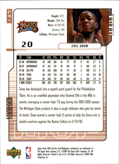 2000/2001 MVP (Upper Deck) Basketball Part 1 Main Set Cards - Picture 231 of 397