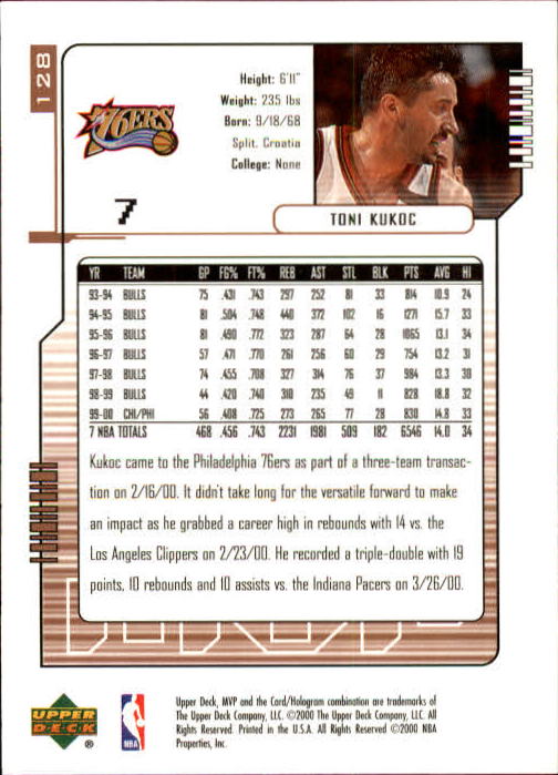 2000/2001 MVP (Upper Deck) Basketball Part 1 Main Set Cards - Picture 233 of 397