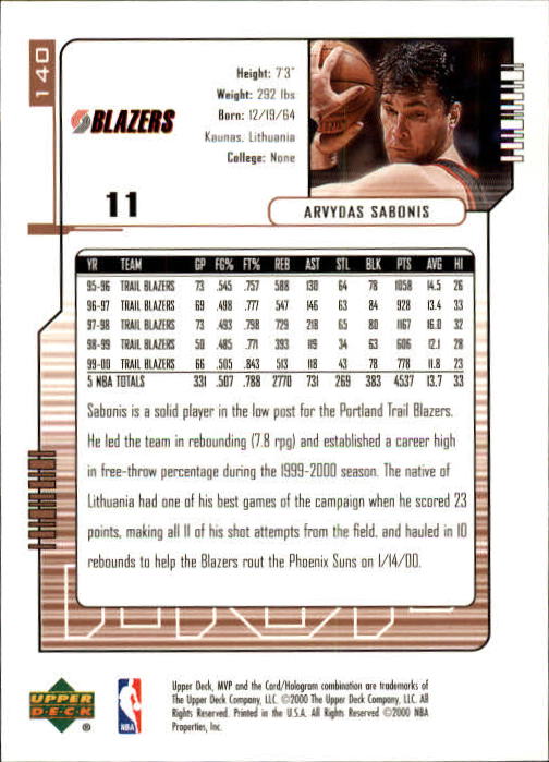 2000/2001 MVP (Upper Deck) Basketball Part 1 Main Set Cards - Picture 257 of 397