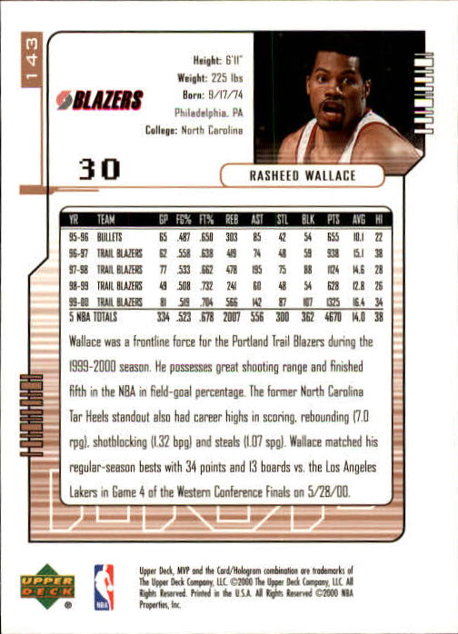 2000/2001 MVP (Upper Deck) Basketball Part 1 Main Set Cards - Picture 263 of 397