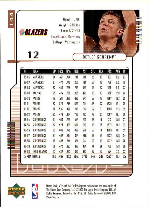 2000/2001 MVP (Upper Deck) Basketball Part 1 Main Set Cards - Picture 265 of 397