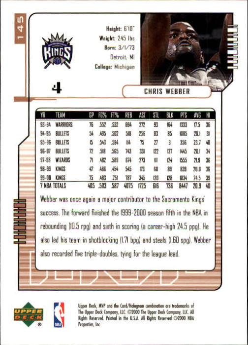 2000/2001 MVP (Upper Deck) Basketball Part 1 Main Set Cards - Picture 267 of 397