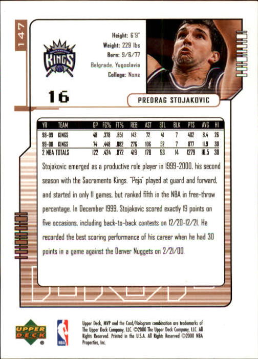 2000/2001 MVP (Upper Deck) Basketball Part 1 Main Set Cards - Picture 271 of 397