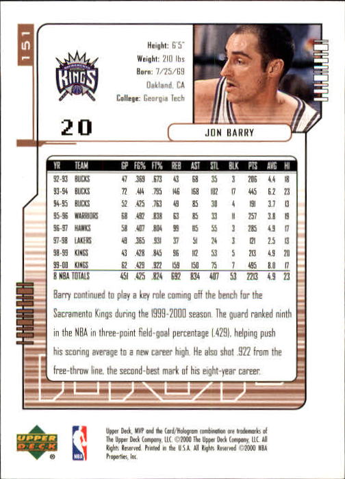 2000/2001 MVP (Upper Deck) Basketball Part 1 Main Set Cards - Picture 279 of 397
