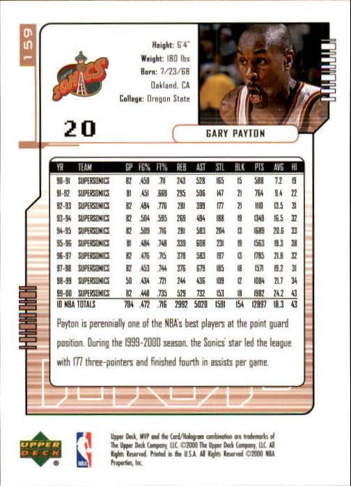 2000/2001 MVP (Upper Deck) Basketball Part 1 Main Set Cards - Picture 291 of 397