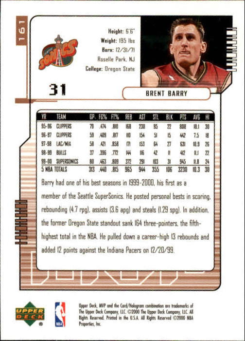 2000/2001 MVP (Upper Deck) Basketball Part 1 Main Set Cards - Picture 295 of 397