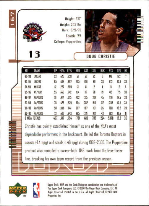 2000/2001 MVP (Upper Deck) Basketball Part 1 Main Set Cards - Picture 307 of 397
