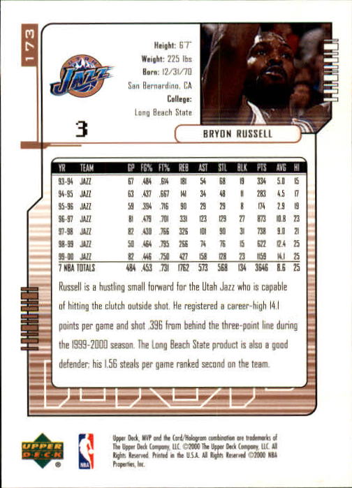 2000/2001 MVP (Upper Deck) Basketball Part 1 Main Set Cards - Picture 319 of 397