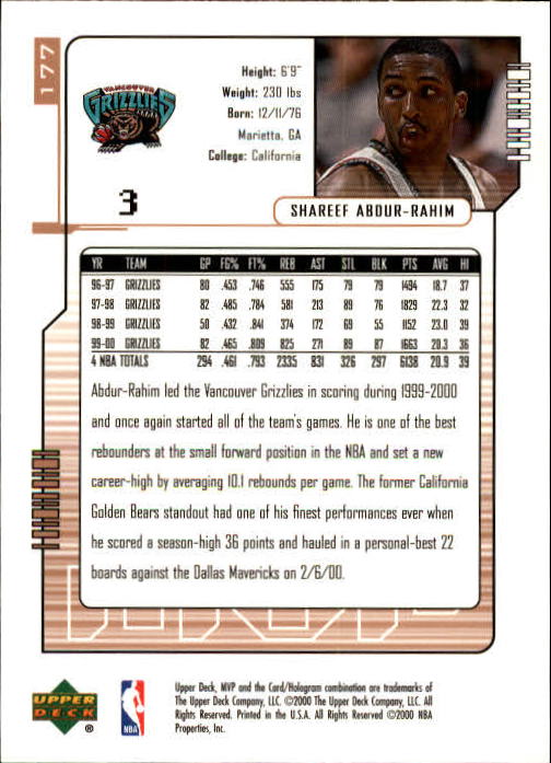 2000/2001 MVP (Upper Deck) Basketball Part 1 Main Set Cards - Picture 327 of 397