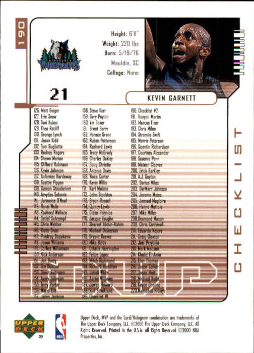 2000/2001 MVP (Upper Deck) Basketball Part 1 Main Set Cards - Picture 353 of 397
