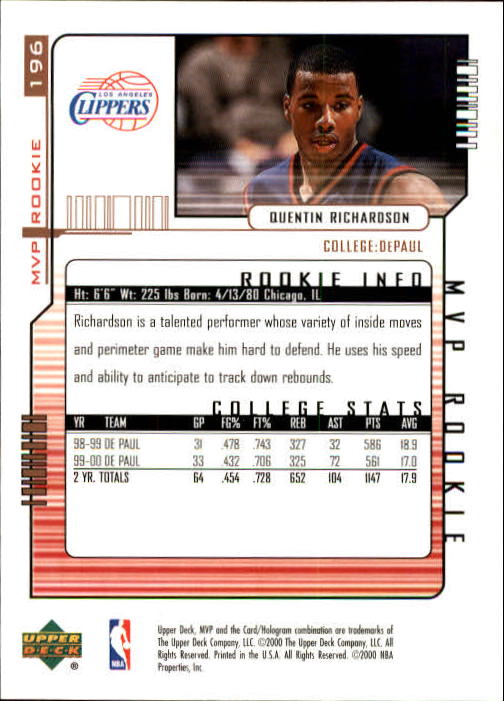 2000/2001 MVP (Upper Deck) Basketball Part 1 Main Set Cards - Picture 363 of 397