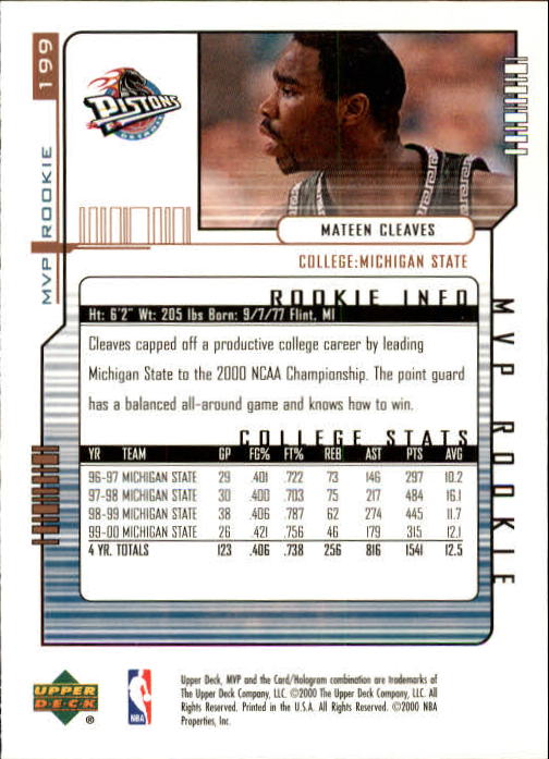 2000/2001 MVP (Upper Deck) Basketball Part 1 Main Set Cards - Picture 367 of 397