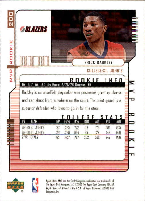 2000/2001 MVP (Upper Deck) Basketball Part 1 Main Set Cards - Picture 369 of 397