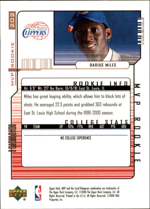 2000/2001 MVP (Upper Deck) Basketball Part 1 Main Set Cards - Picture 371 of 397
