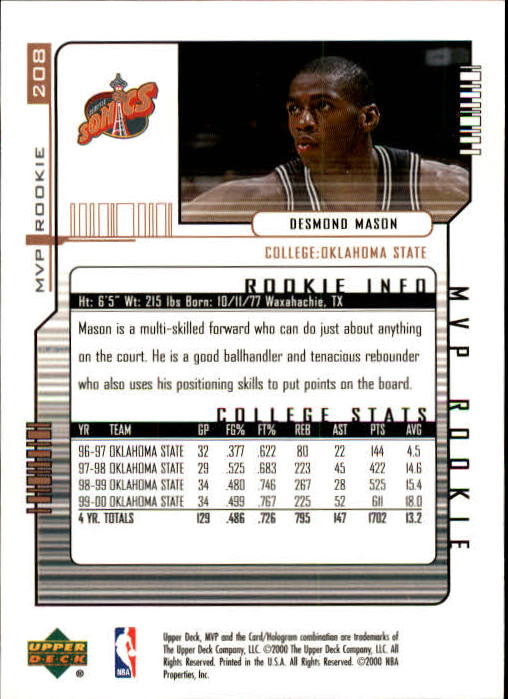 2000/2001 MVP (Upper Deck) Basketball Part 1 Main Set Cards - Picture 381 of 397