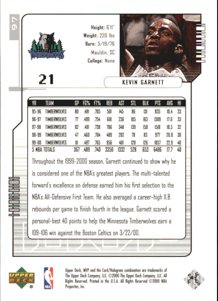 2000/2001 MVP (Upper Deck) Basketball Part 2 Insert and Parallel Cards - Picture 31 of 79