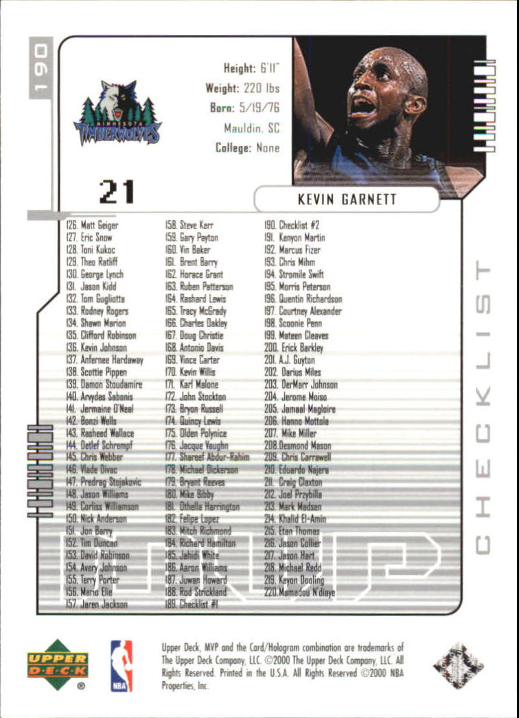 2000/2001 MVP (Upper Deck) Basketball Part 2 Insert and Parallel Cards - Picture 35 of 79