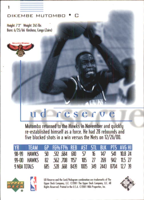 2000/2001 UD Reserve (Upper Deck) Basketball - Picture 163 of 163