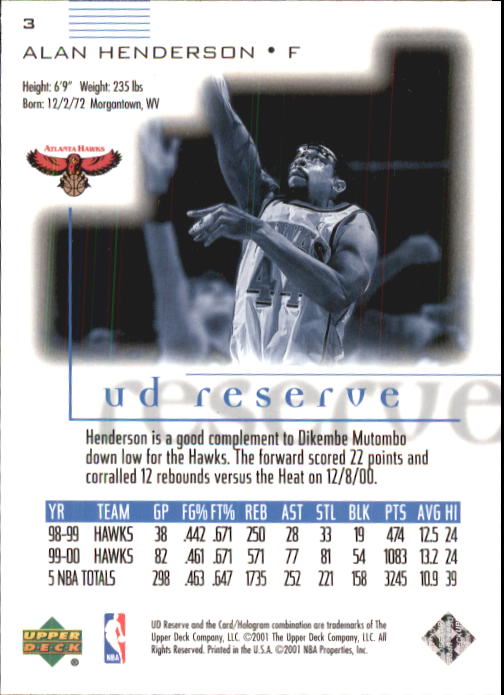 2000/2001 UD Reserve (Upper Deck) Basketball - Picture 159 of 163