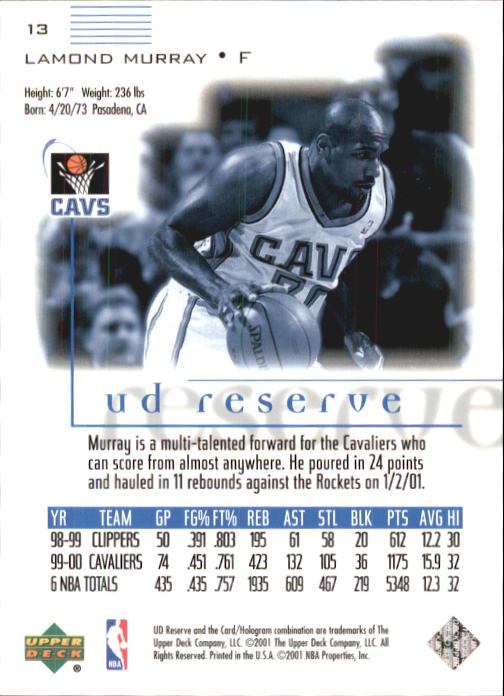 2000/2001 UD Reserve (Upper Deck) Basketball - Picture 143 of 163