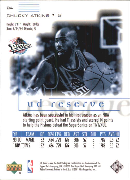 2000/2001 UD Reserve (Upper Deck) Basketball - Picture 121 of 163