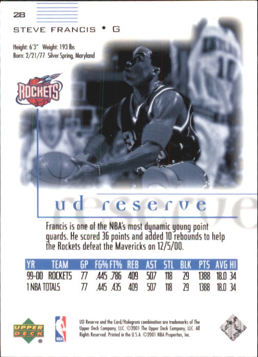 2000/2001 UD Reserve (Upper Deck) Basketball - Picture 115 of 163