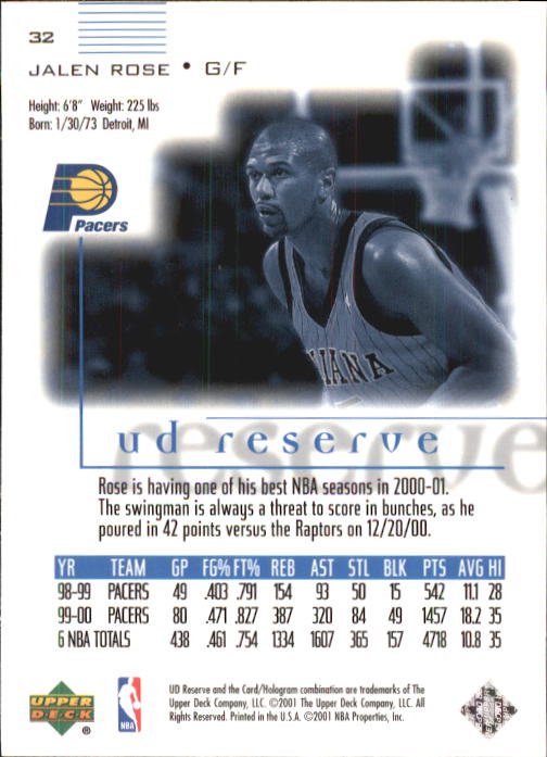 2000/2001 UD Reserve (Upper Deck) Basketball - Picture 109 of 163