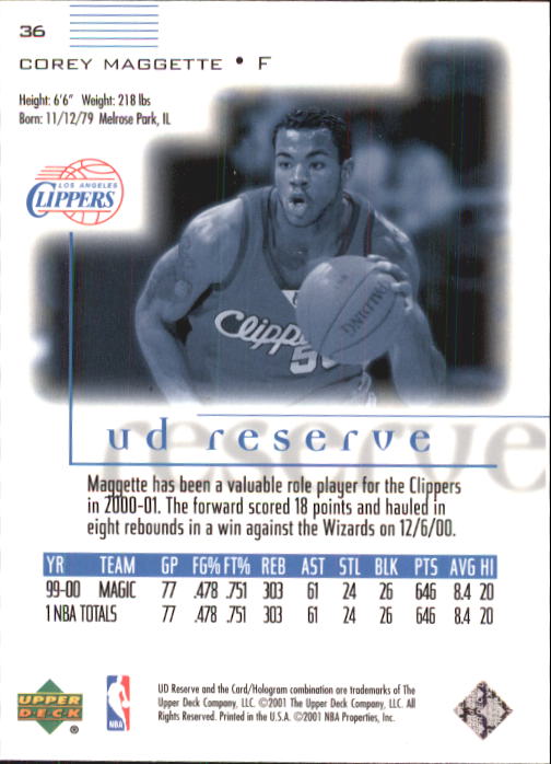 2000/2001 UD Reserve (Upper Deck) Basketball - Picture 101 of 163