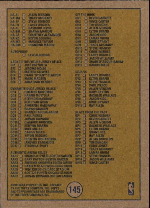 2000/2001 Heritage (Topps) Basketball - Picture 111 of 197