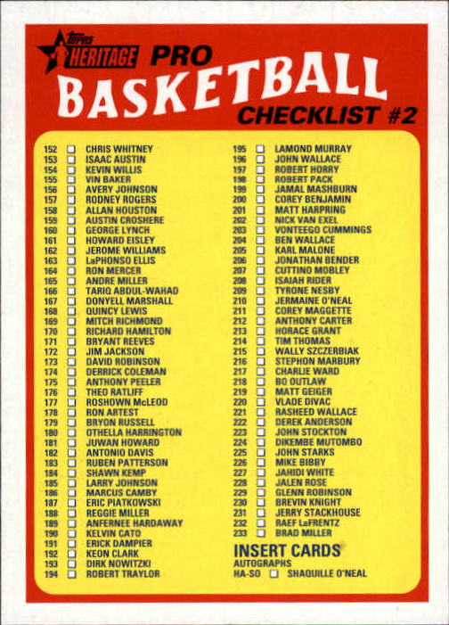 2000/2001 Heritage (Topps) Basketball - Picture 110 of 197