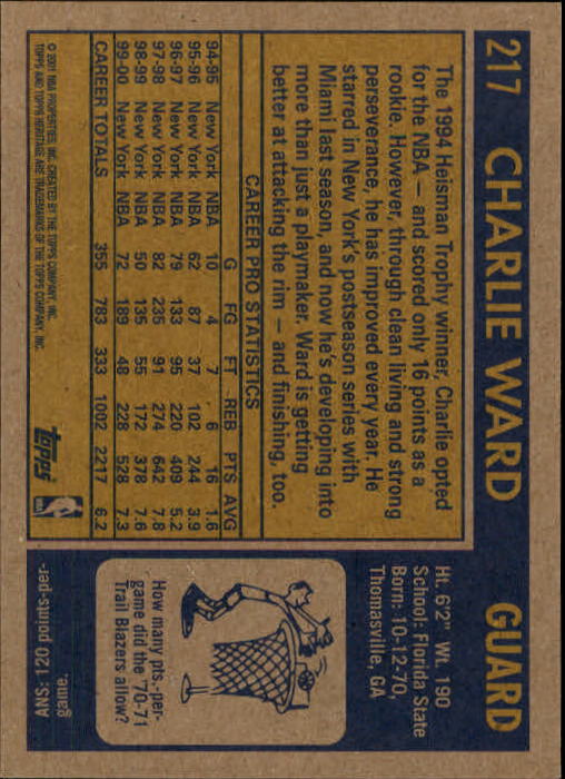 2000/2001 Heritage (Topps) Basketball - Picture 181 of 197