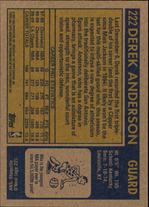 2000/2001 Heritage (Topps) Basketball - Picture 183 of 197