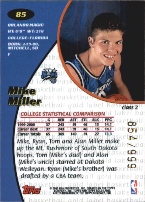 2000/2001 Gold Label (Topps) Basketball - Picture 57 of 71