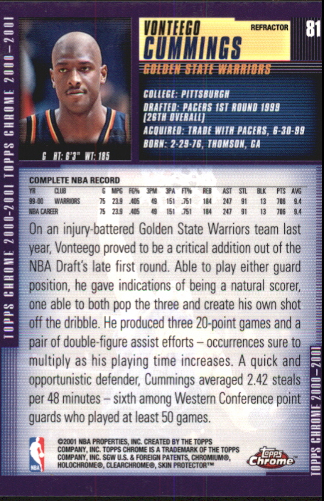 2000/2001 Topps Chrome Basketball Part 2 Parallel Refractors Cards - Picture 17 of 33